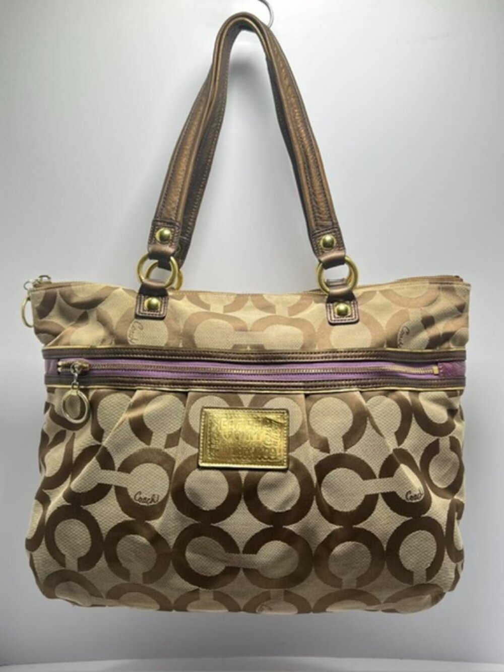 Coach Poppy Op Art Glam Large Tote with Purple trim Turquoise lining Y2K COA